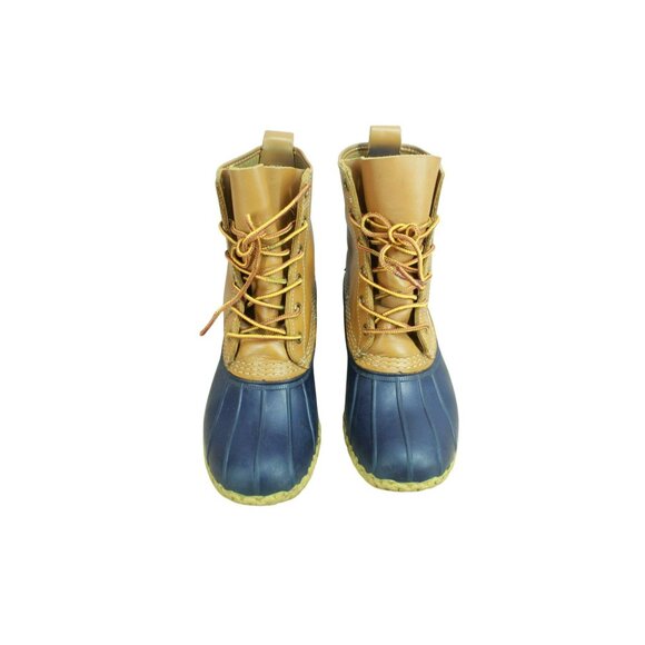 LL Bean Blue Brown Leather Rubber Unlined 8" Ankle Duck Boots Round Toe Size 8 M - Picture 5 of 10